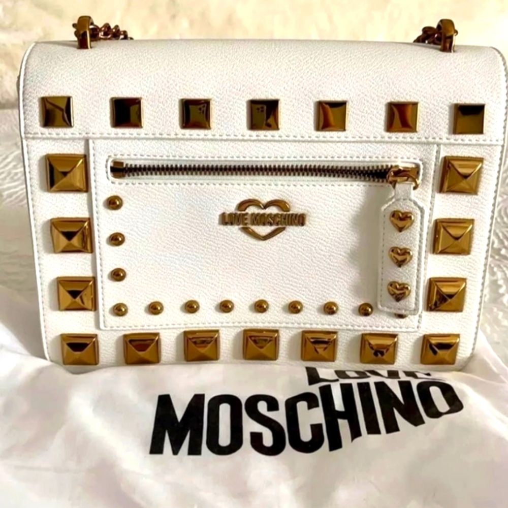 EUC RARE Love Moschino White and Gold Studded Women's Bag. PRICE FIRM.